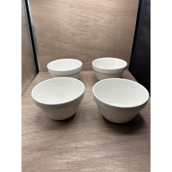 Mason Cash Pottery White Small Forest Motif Mixing Bowl 6" Set of 4 - Picture 1 of 3
